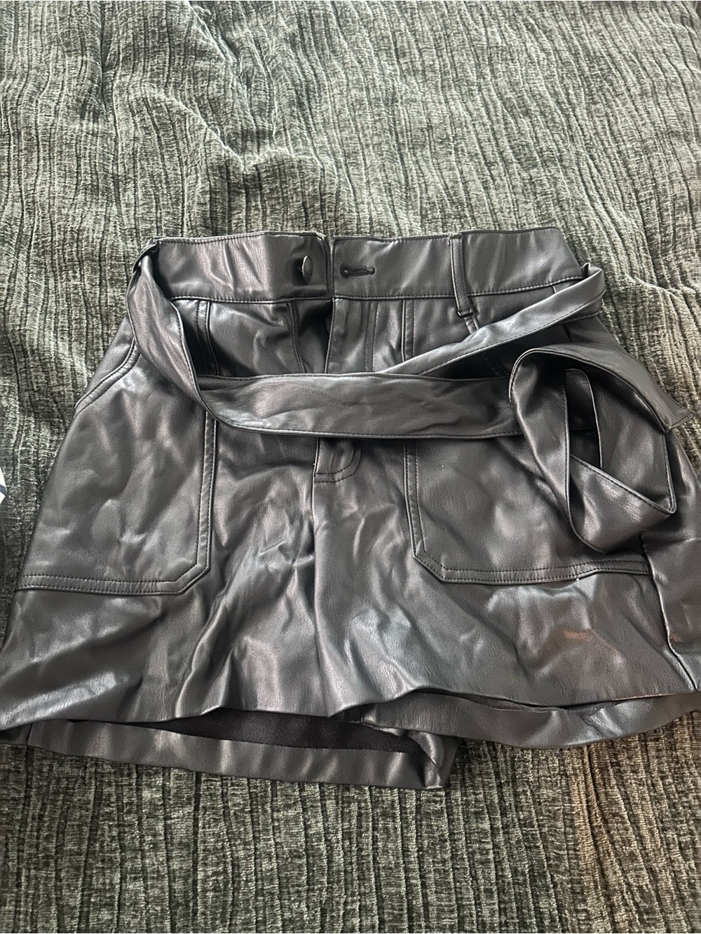 Zara Black Faux Leather Shorts with Belt